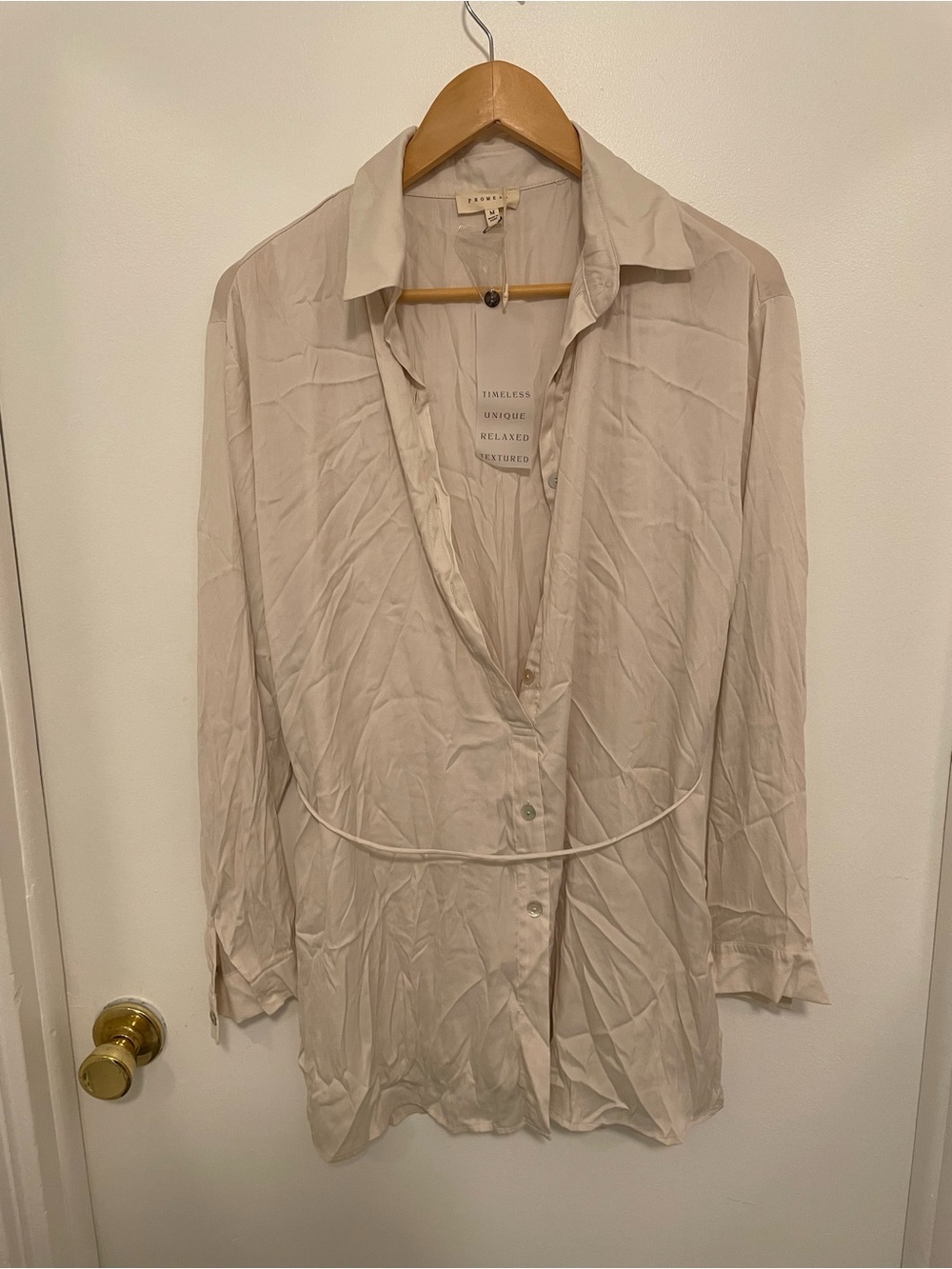 Promesa Cream Button-Front Long Sleeve Jumpsuit Romper